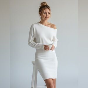 Petal & Pup romantic asymmetric neckline Sweater DRESS WHITE Off the Shoulder 4